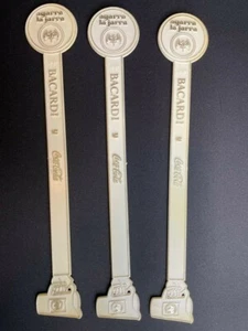 3 Vintage Bacardi Rum and Coca Cola Large Jug Stir Swizzle Stick Bat Emblem 12" - Picture 1 of 6
