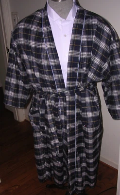 #A Tommy Hilfiger Hombres Azul Cuadros 100% Algodón Franela Cinturón Bata Logo S/M Nuevo sin Etiquetas Foto 1 de 4