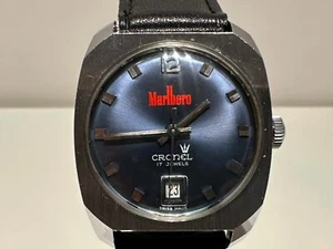 VINTAGE RARE SWISS ADVERTISING OF CIGARETTES "MARLBORO" MEN'S WATCH "CRONEL" 17J - Picture 1 of 12
