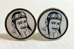 Vintage Flieger Flugzeug Pilot Herren Manschettenknöpfe Flugzeug schwarz-weiß Emaille - Bild 1 von 7