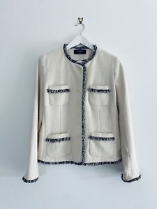 MAX MARA Womens Cream Fringed Edo Boucle Evening Jacket, Size UK10, RRP £265