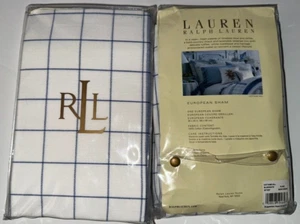 Ralph Lauren Cottage Hill Blue White Plaid European Euro Size Pillow Sham 2 NIP - Picture 1 of 8