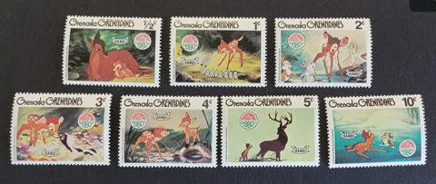 Disney Stamps Grenada Grenadines Christmas Bambi 1980 7 Values MNH Cover