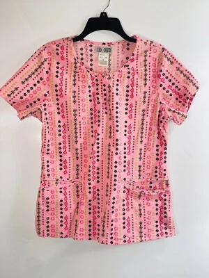 Cherokee Body Medical Scrub Top Medium Women Stretch Pink Zipper & Pockets - Image 1 of 4