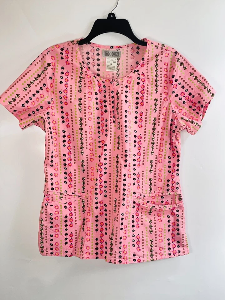 Cherokee Body Medical Scrub Top Medium Women Stretch Pink Zipper & Pockets - Image 1 of 4