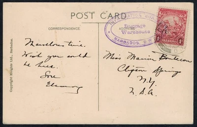 Postal de Barbados 1939 con doble oficina de información ovalada/almacén de equipaje Foto 1 de 2