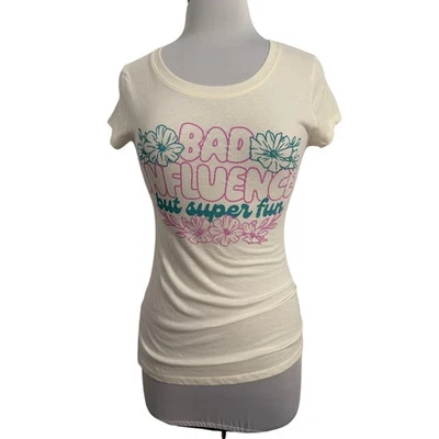 Wound Up New Junior Floral Bad Influence But Fun Statement Graphic T Shirt Med - Image 1 of 4