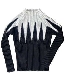 YAL New York Sweater Womens Large Black & White Mockneck Ribbed Artsy Pullover - Picture 1 of 9