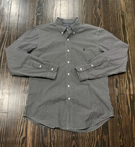 Ralph Lauren Slim Fit Stretch Poplin Shirt Men’s Large Plaid Black White Cotton - Picture 1 of 4