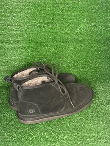 UGG Chukka Boots Men 9 Neumel Black Suede Lace Up Comfort Winter Shoes Fur Lined - Picture 1 of 8