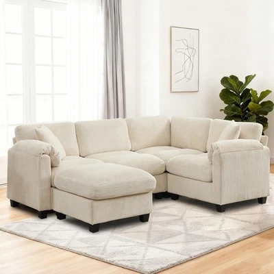 88'' Sectional 5 Seater Modular Sofa for Living Room w/ Ottoman 2 Throw Pillows - Image 1 of 4