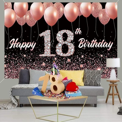 Happy 18Th Birthday Backdrop Banner for Girl 18 Years Old Fabric Sign Poster Pa - Image 1 of 4