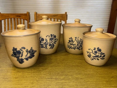 Juego completo de 4 botes de arte popular/pájaros azules Pfaltzgraff Foto 1 de 4