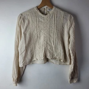 Zara Women Size S Cream Cotton Linen Lace Crop Blouse Cottage Core Summer Pretty - Picture 1 of 11