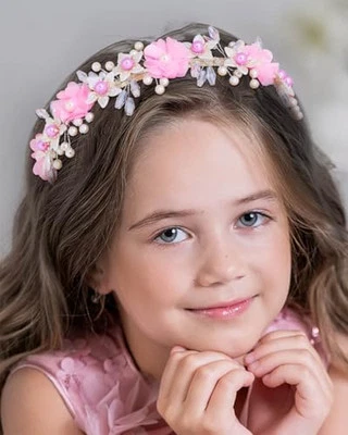  Flower Princess Headpiece Pink Headband for Girls Pearl Hair Bands Wedding  - Image 1 of 4