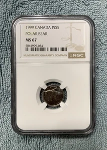 1999 Canada $5 Platinum 1/10 oz .999 Polar Bear NGC MS 67 - Picture 1 of 2