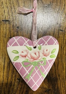 Dekoratives Keramik Wandbild Herz, rosa, grün & weiß - Bild 1 von 4