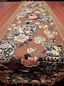 40x180cmEthnicStyleJacquardWovenStyleBeadedBrownFloralVaseTable-Runner - Picture 1 of 4