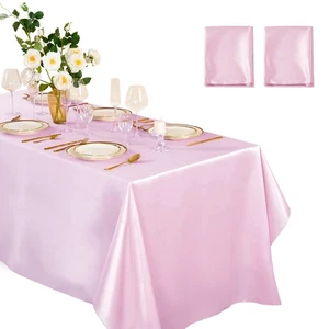 Horbaunal 2 Pack Light Pink Satin Tablecloth 60 x 102 Inches Rectangle Satin ... - Picture 1 of 7