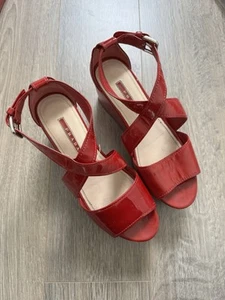 PRADA Patent Leather Block Wedge Red Sandals Size UK 5 EUR 37.5 - Picture 1 of 10
