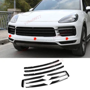 Para Porsche Cayenne 2019-2023 Negro Brillante Parrilla Delantera Tiras Cubierta Tapicería - Imagen 1 de 7