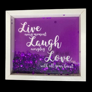 Live Laugh and Love Deko Sequenz zum Aufhängen weißer Rahmen lila - Bild 1 von 5