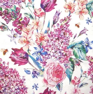 S101# 3 x Single SMALL Paper Napkins For Decoupage Craft Pink Painted Flowers - Imagen 1 de 8