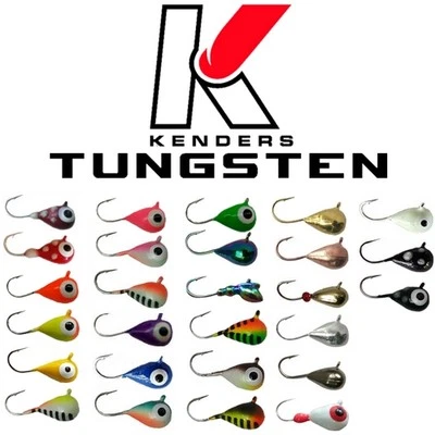 KENDERS OUTDOORS Ice Fishing Jigs Tungsten 4mm - #14 Hook Glow Jigs Panfish Jigs