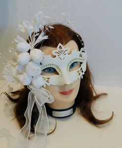 Elegant Masquerade wedding Events Bride mask Decorated Silk Flower bulb &Tassel - Picture 1 of 8