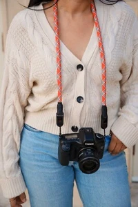 Camera Rope Strap Bright Red/Grey/White THICK 42” w/ Peak Design Anchors - Picture 1 of 11