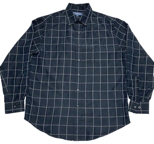 Croft & Barrow Shirt Men's L Navy Blue White Windowpane Check Button Up Casual - Picture 1 of 14