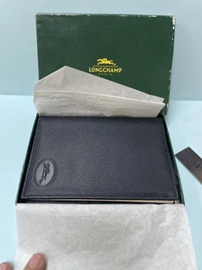 Authentic New Bifold Longchamp Blue Leather Wallet Card Holder Full Set R1 - Picture 1 of 14