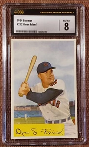 1954 Bowman #212 Owen Friend Cleveland Indians Baseball Card CSG 8 NM/MT - Picture 1 of 2