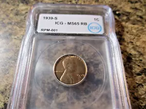 1939-S LINCOLN CENT RPM #1 S OVER S ICG MS65 RB 2301 - Picture 1 of 2