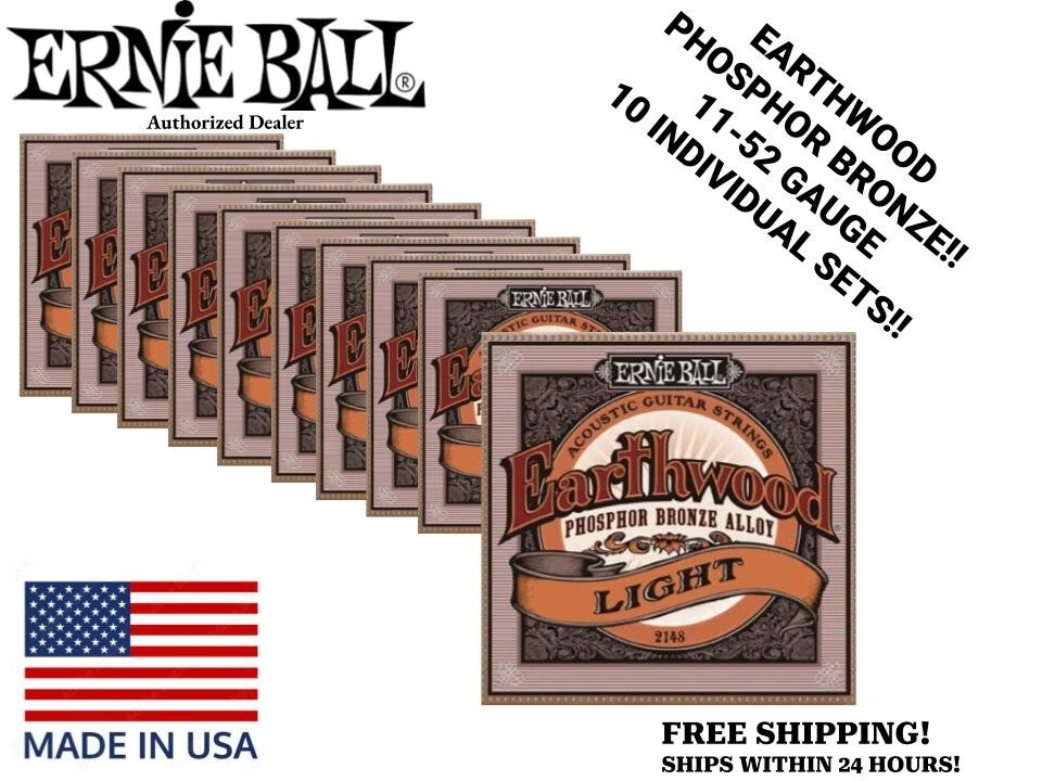 **10 SETS! ERNIE BALL EARTHWOOD PHOSPHOR BRONZE ACOUSTIC GUITAR STRINGS 2148** - Image 1 of 1
