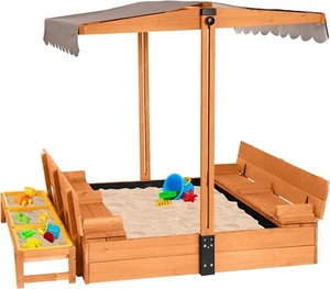 Aivituvin Kids Wooden Sandbox for Backyard with 2 Bench Seats & Toy Bin Storage - Picture 1 of 6