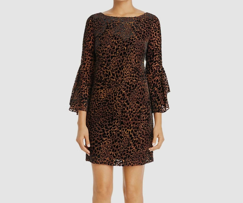 Elie Tahari Womens Isabella Brown Velvet Animal Print Shift Dress 8 3418
