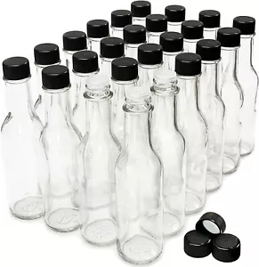 Empty Hot Sauce Bottles Glass Woozy Vinegar Oil W Black Cap Clear 5 oz 24 Pack - Picture 1 of 2