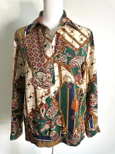 Vintage Alfred Dunner Banded Waist Blouse Equestrian Horse Bit Paisley Chain S - Picture 1 of 6