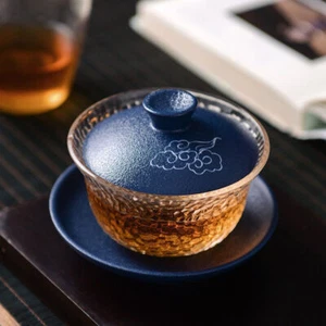 on sales glass bowl porcelain lid saucer ceramic gaiwan China tureen cloud carve - Picture 1 of 18