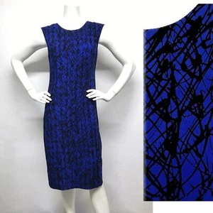 MILLY NY Cobalt Blue Black Stretch Crepe Printed Sheath Dress 8 Retail $435 - Picture 1 of 8
