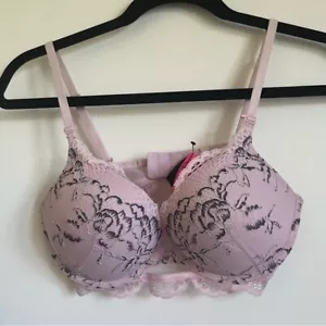 NEW π La Senza Hello Sugar Pink Rose Black Lace Bombshell Push Up Bra - 34C - Picture 1 of 6