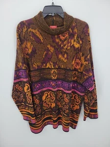 Vintage Chacok Sweater Womens Large 3 Brown Purple Artsy Wool Wearable Art - Picture 1 of 8