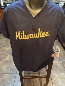 MILWAUKEE BREWERS NAVY BLUE NURSES SCRUB'S SCRUB SIZE L NWT - Picture 1 of 4