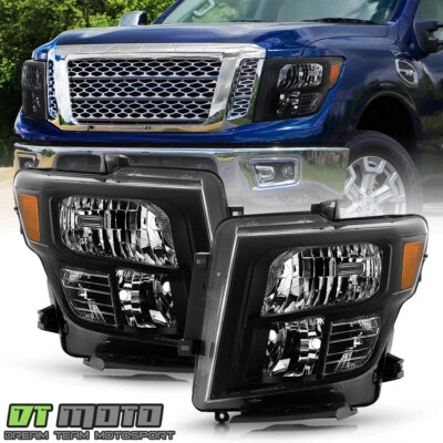 For 2016-2024 Nissan Titan|Titan XD Halogen Black Headlights Pair Set Left+Right - Image 1 of 4