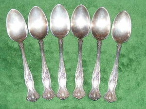 6 Matching 1847 Rogers Bros A1 "VINTAGE" Silverplate Teaspoons Mono "P" - Picture 1 of 7