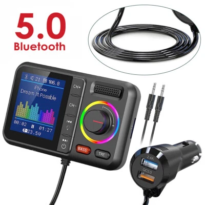 Car Wireless FM Transmitter Music Player Bluetooth 5.0 With USB Charger Adapter - Image 1 of 4
