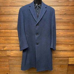 Jos A Bank 100% Wool Overcoat Mens 42S Navy Single Breasted Dress Coat Jacket - Picture 1 of 24