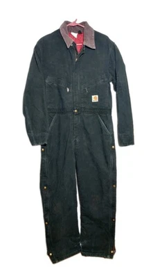 Vtg Carhartt Coveralls Mens Black w/ Red Quilt Lined Chore Canvas Workwear 90s - Image 1 of 4