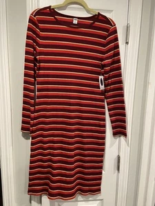 NWT Old Navy Size M Purple Red Stripe Stretch Cotton Ribbed Knit Mini Dress - Picture 1 of 11